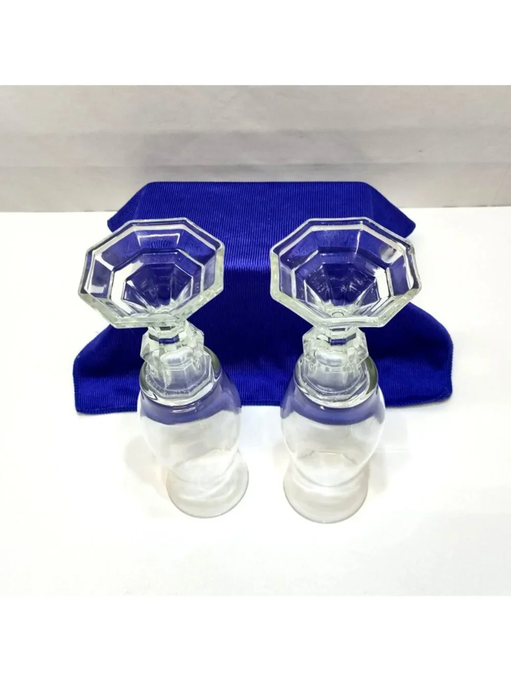 DIY (2) Glass Candle Holder Hurricane Vases Upcycled Home Decor Octagonal Base